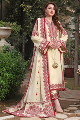 3PC DHANAK EMBROIDERED SHIRT WITH DHANAK EMBROIDERED SHAWL & TROUSER V672