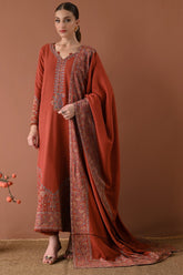 3PC DHANAK EMBROIDERED SHIRT WITH DHANAK EMBROIDERED SHAWL AND TROUSER V679