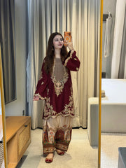 Ethnic Silk Unstitched 2PC Embroidery Suit V44