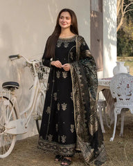 Dhanak -3PC Embroidered Shirt with Digital Printed Silk Dupatta V109