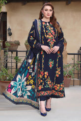 3PC DHANAK EMBROIDERED SHIRT WITH COURTRAI PRINTED SHAWL & TROUSER V676