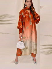3 Piece Unstitched Embroidered and Printed SIlk Suit V54