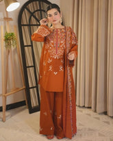 3PC EMBROIDERED DHANAK SUIT V47