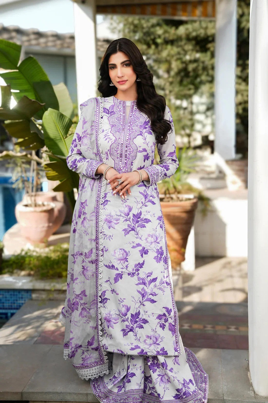 PRINTED KARANDI EMBROIDERY DRESS 3 PIECE V518