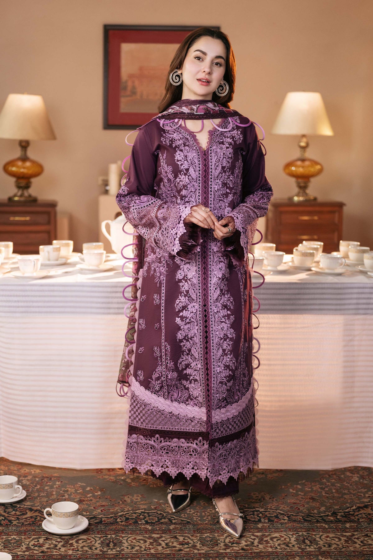 DHANAK SEQUENCE EMBROIDERED SHIRT WITH COUTRAI PRINTED SHAWL & DHANAK TOUSER-BIC- 671