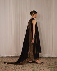 Black  Dhanak  Unstitched  | 3pcSuit V239