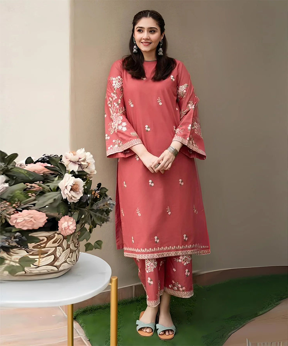 2PC DHANAK EMBROIDERED SHIRT AND TROUSER V103