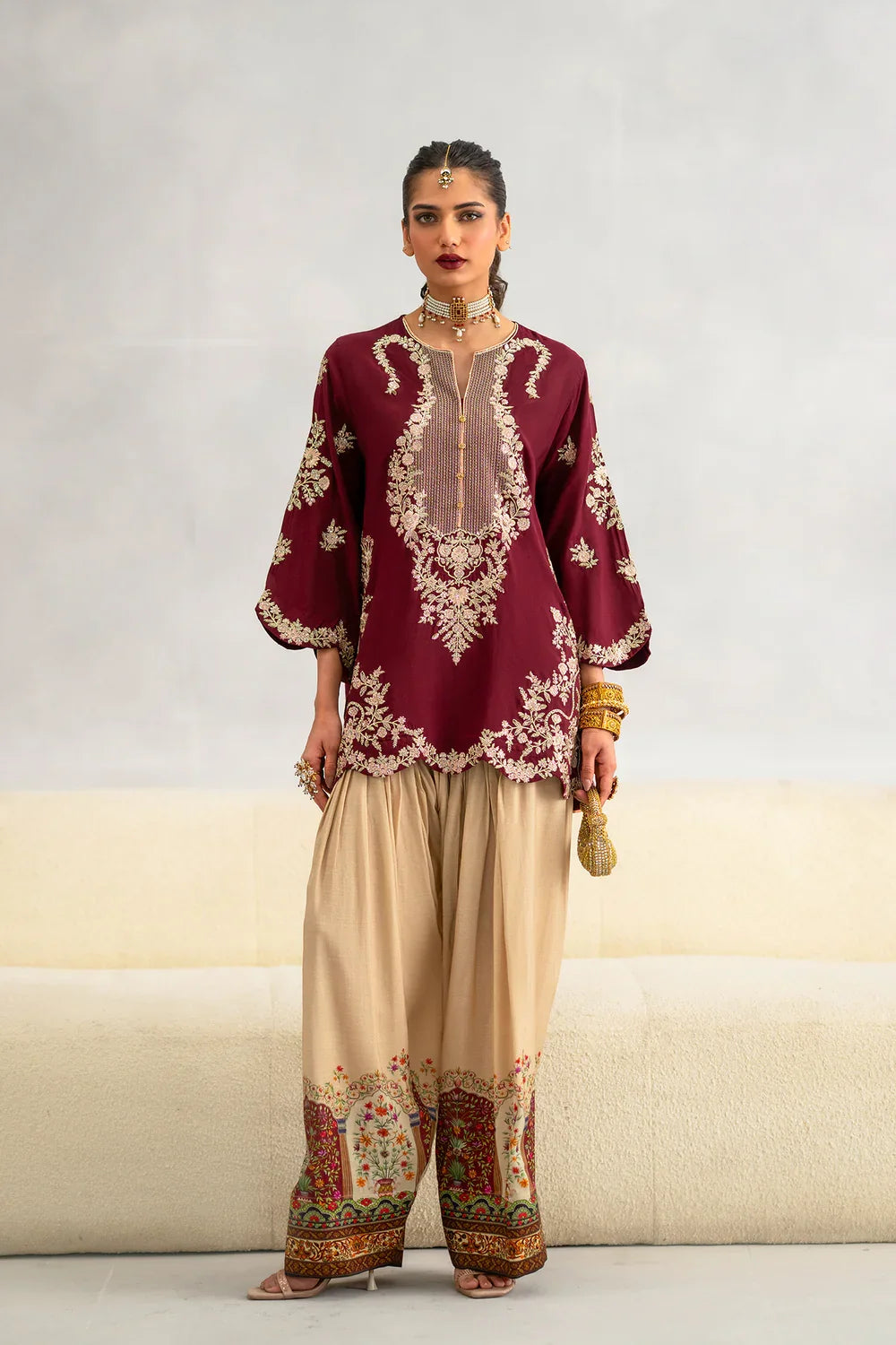 Ethnic Silk Unstitched 2PC Embroidery Suit  V44