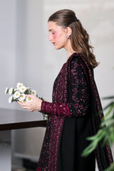 ZAIB-3PC DHANAK EMBROIDERED SHIRT WITH DHANAK EMBROIDERED SHAWL AND TROUSER V63
