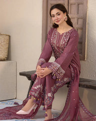 Dhanak-3PC Embroidered Shirt with Chiffon Embroidered Dupatta V1321 W