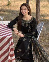 Dhanak -3PC Embroidered Shirt with Digital Printed Silk Dupatta V109