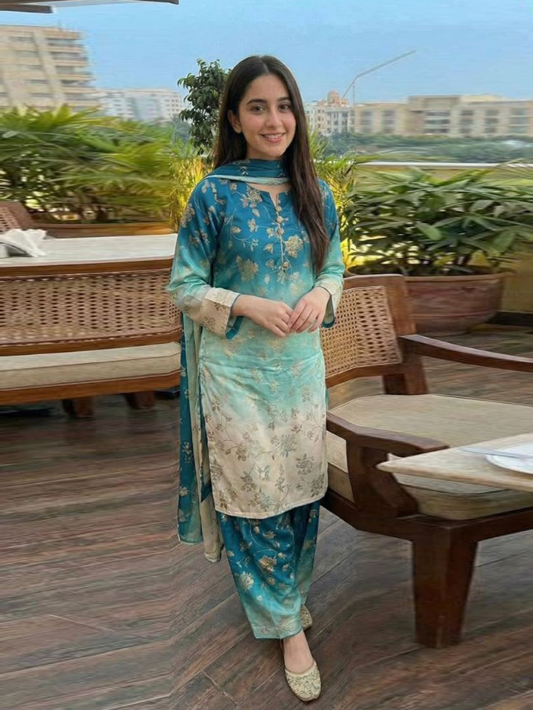 3 Piece Unstitched Embroidered and Printed SIlk Suit V53