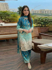 3 Piece Unstitched Embroidered and Printed SIlk Suit V53