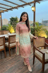 3 Piece Unstitched Embroidered and Printed SIlk Suit V52