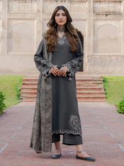 IZEL-3PC DHANAK EMBROIDERED SHIRT WITH WOOL PRINTED SHAWL & TROUSER V736