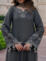 IZEL-3PC DHANAK EMBROIDERED SHIRT WITH WOOL PRINTED SHAWL & TROUSER V736