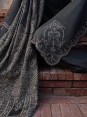 IZEL-3PC DHANAK EMBROIDERED SHIRT WITH WOOL PRINTED SHAWL & TROUSER V736