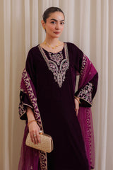 VELVET 3PC EMBROIDERED WITH CHIFFION EMBROIDERED DUPATTA V65