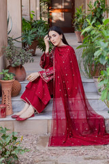 Lawn Embroidered 3pc Suit With Chiffon Embroidered Dupatta 727